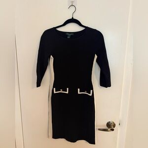 Lauren Ralph Lauren Black and Cream Long Sleeve Dress